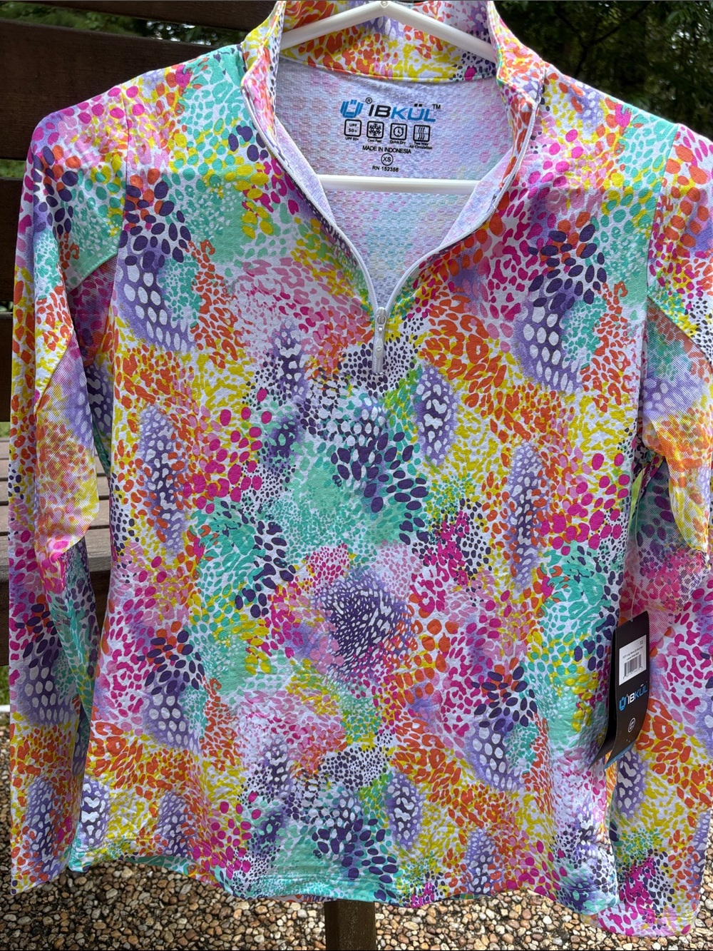 IBKUL Multicolor Abstract Dot 1/4 Zip Performance Top